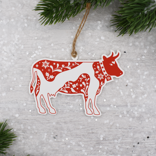 Étiquettes cadeaux festives Vaches (lot de 6) Rouge