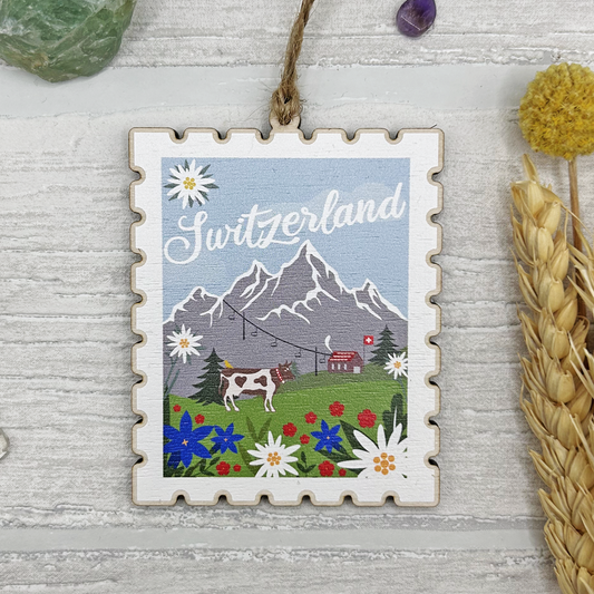 Switzerland Postage Stamp Wooden Decoration